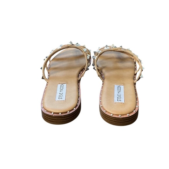 Steve Madden Averill Tan Studded Gladiator Slide Sandals Womens 9 Silver Studs - Picture 5 of 8